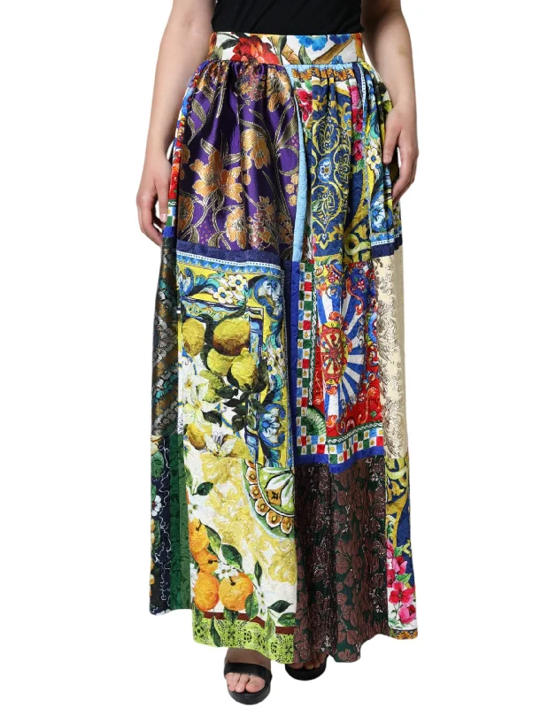 women's versatile work skirtsDolce & Gabbana multi Patchwork Sicily Long Maxi Women's Skirt