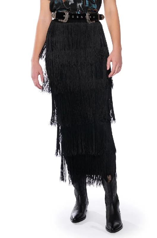 women's elastic-waisted skirts for pregnancyPUT ME FIRST FRINGE MAXI SKIRT