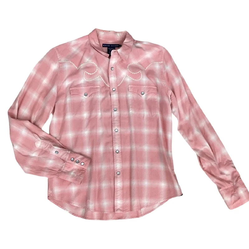 women's tops made from cottonTop Long Sleeve Designer By Ralph Lauren In Pink, Size: L