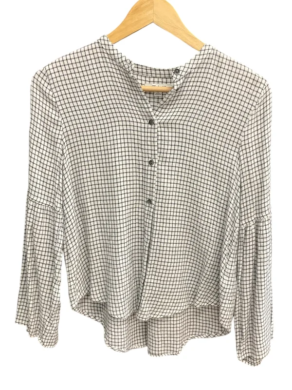 women's tops made from cottonTop Long Sleeve By Madewell In Squares, Size: Xs