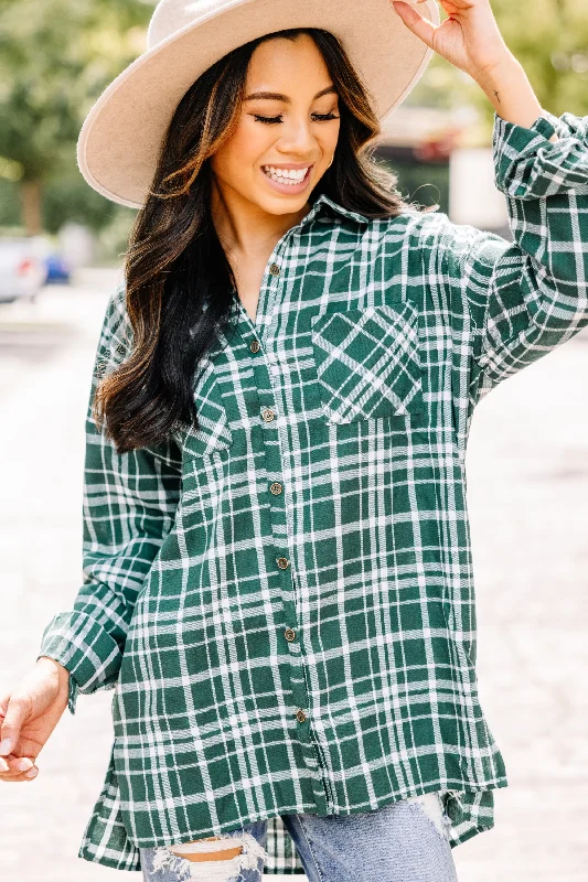 women's tops for maximalist fashion loversWhat You Like Hunter Green Plaid Button Down Top