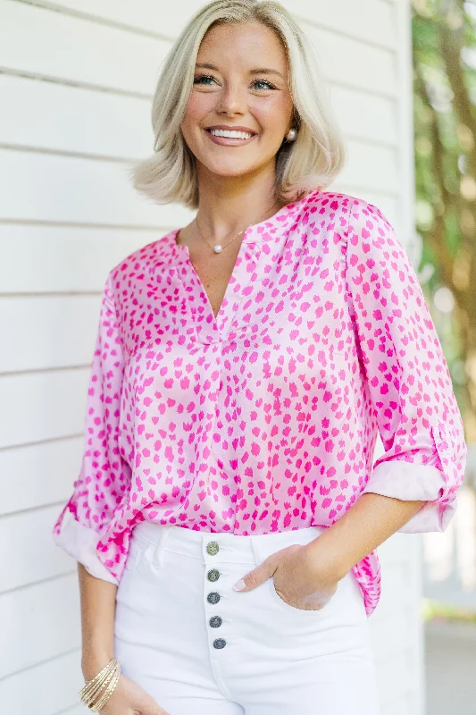 women's tops with sequin embellishmentsAs Soon As Possible Hot Pink Spotted Blouse