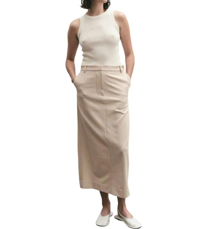 women's fair-trade solid-color skirtsSplit Back Midi Skirt In Beige