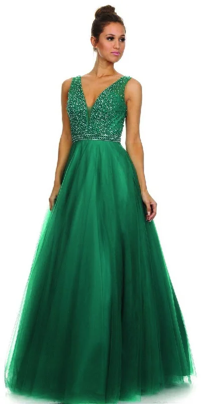 women's vintage dressesNox Anabel - 8219SC Embellished V-Neck A-Line Evening Gown