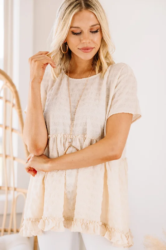 women's tops for those who want to elevate their everyday wear with chic and elegant piecesPromises Kept Natural White Babydoll Top