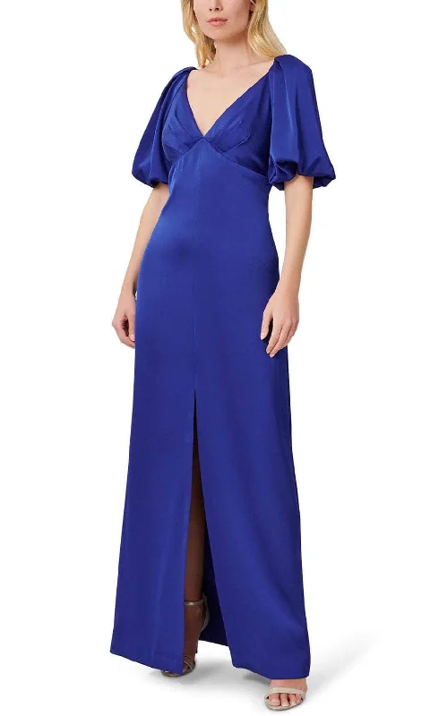 women's one-shoulder dressesAidan Mattox MD1E207009 - Puffed Sleeve Satin Evening Gown