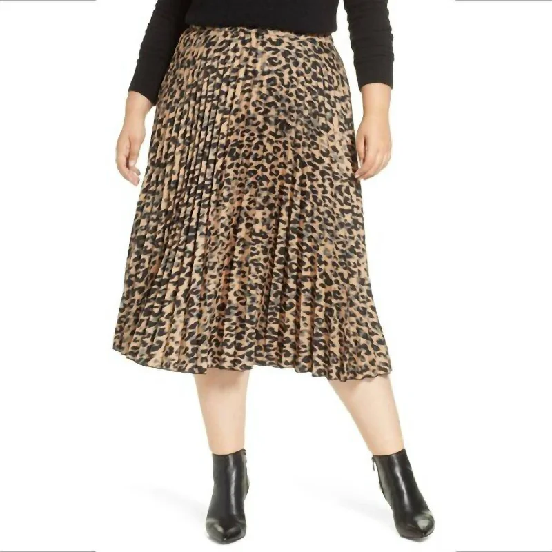 women's lightweight linen skirts for warm weatherPleated Elastic Waist Leopard Print Midi Skirt In Multicolor