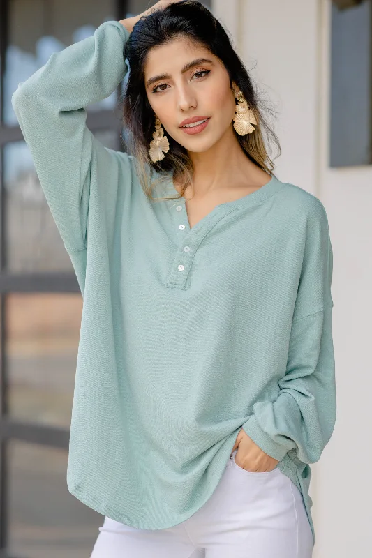 women's tops made from cottonTell You Everything Sage Green Henley Top