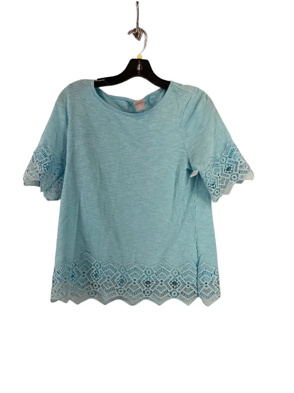 women's tops for those who appreciate subtle and muted tonesBlue Top Short Sleeve Chicos, Size 0