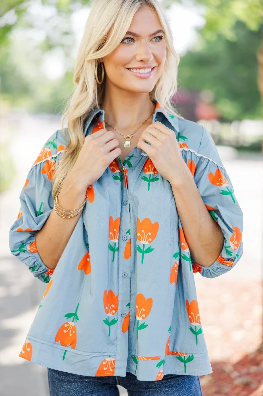 women's tops for those who love to dress up their casual looks with stylish topsAlways And Forever Blue Floral Blouse