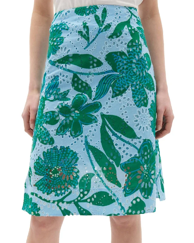 women's denim midi skirtsAmbre Skirt In Graphic Floral Dutch Blue