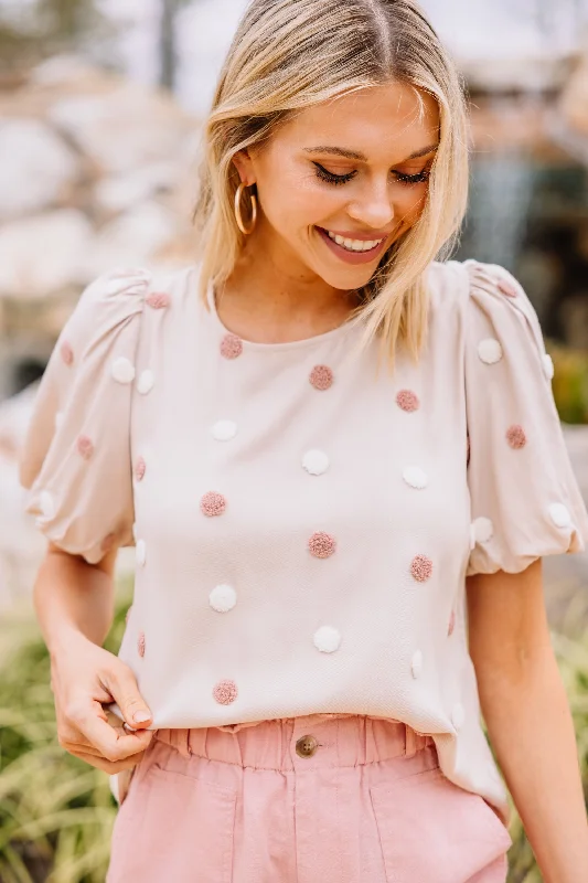 women's tops for casual FridaysSpeak Your Mind Beige Brown Polka Dot Top