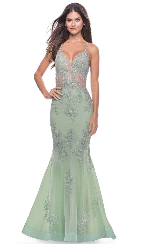 women's custom dressesLa Femme 31598SC - Strappy Back Trumpet Evening Gown