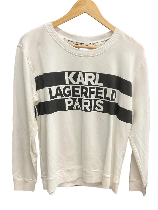 affordable women's topsTop Long Sleeve Designer By Karl Lagerfeld In White, Size: M