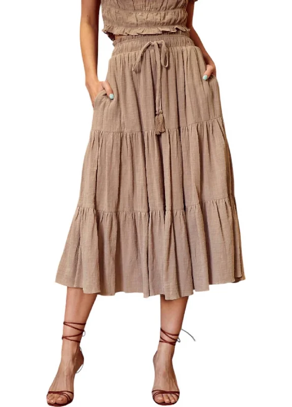 women's warm party skirtsTiered Midi Skirt In Dark Latte