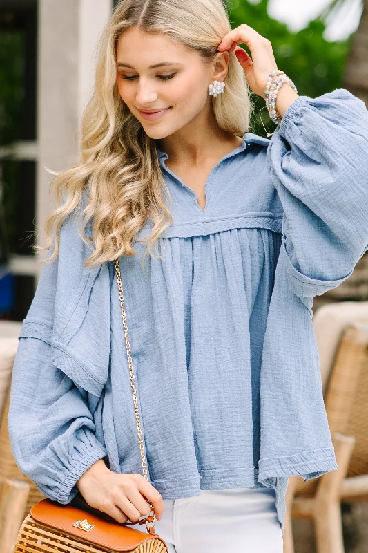 women's tops for those who want to add a touch of sophistication to their casual attireLove Life Denim Blue Babydoll Top