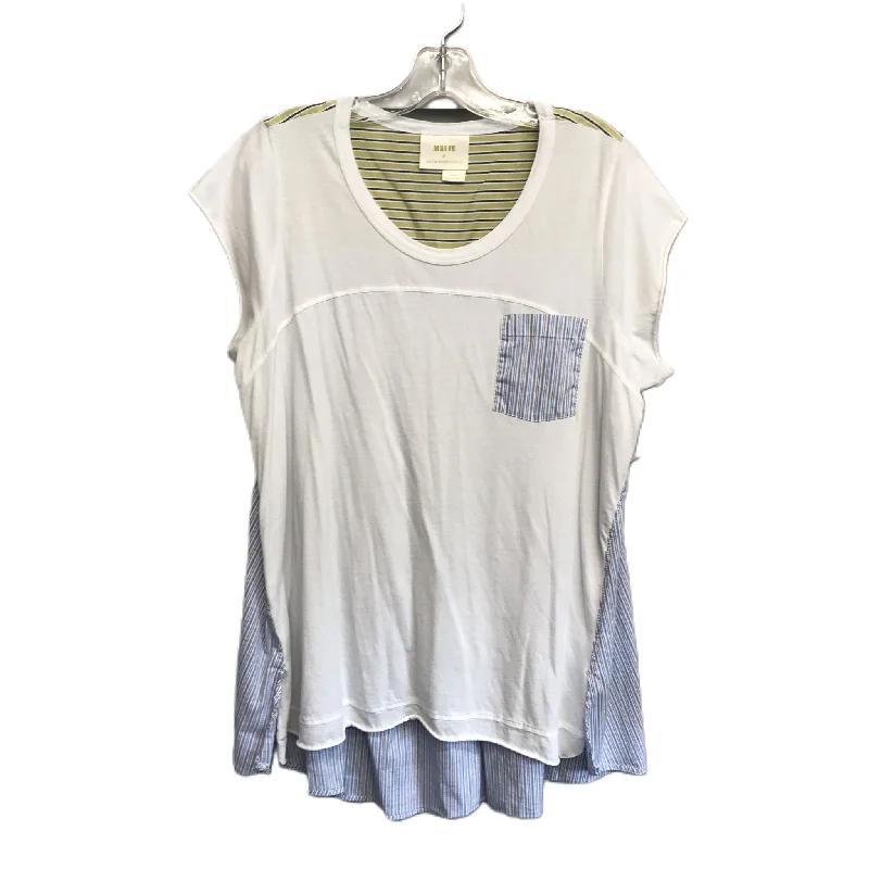 women's tops for smart casual looksGreen & White Top Short Sleeve By Maeve, Size: M