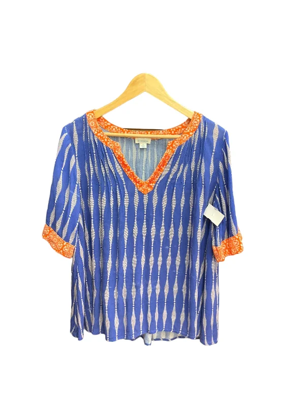 women's tops in solid colorsBlue & Orange Top Short Sleeve Sundance, Size S