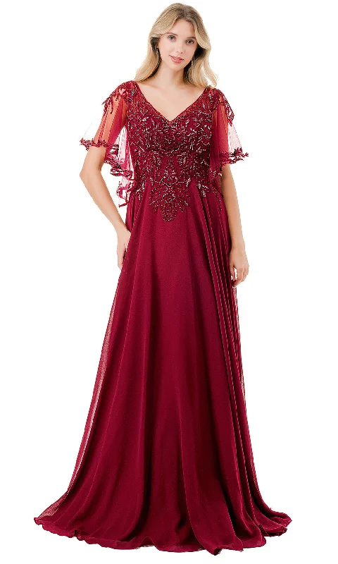 Cold-Shoulder DressAspeed Design M2911F - Sheer Flutter Sleeve Evening Gown