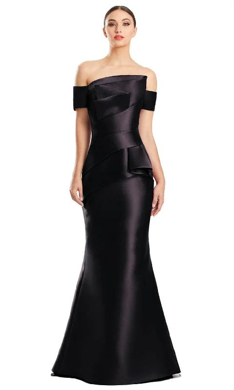 Asymmetric DressAlexander by Daymor 1878F23 - Pleated Off Shoulder Evening Gown