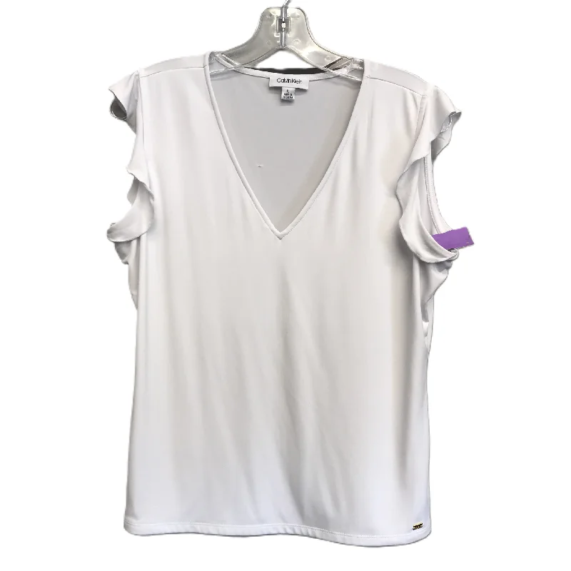 women's tops for beach outingsWhite Top Short Sleeve By Calvin Klein, Size: L