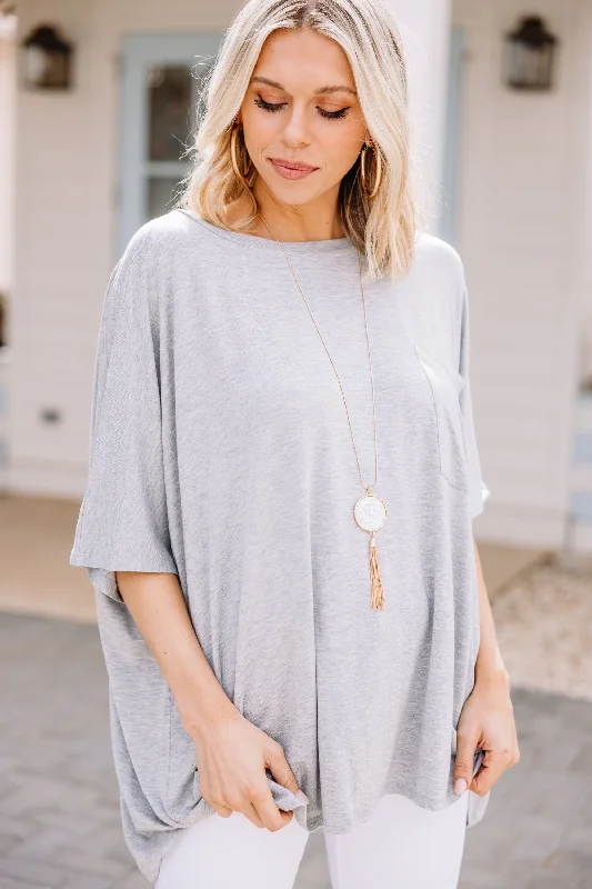 women's tops with unique designsOn Your Time Heather Gray Oversized Top