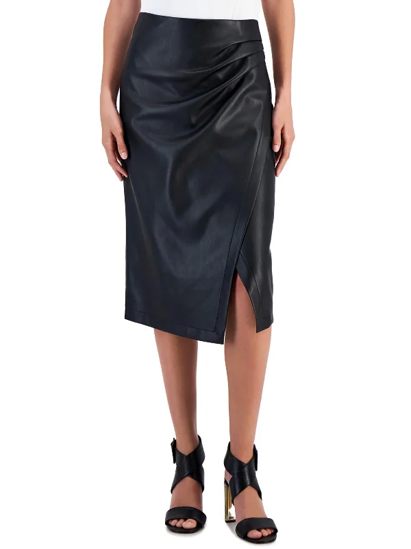 women's zip-up skirtsWomens Faux Leather Wrap Skirt