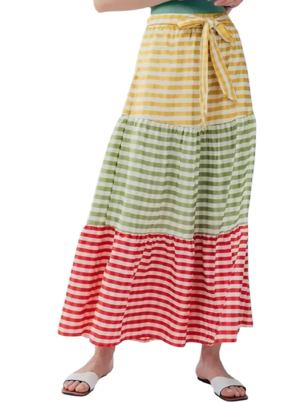 women's high-performance dressy skirtsPlaid Color Block Belted Maxi Skirt In Multi Color