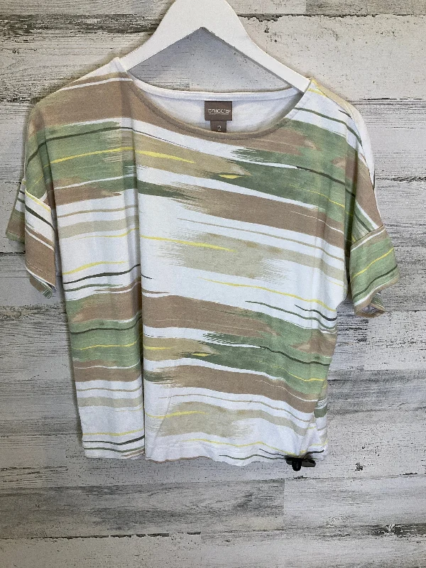 women's tops for those who want to add a personal touch to their wardrobe with unique and one-of-a-kind piecesGreen & White Top Short Sleeve Chicos, Size L