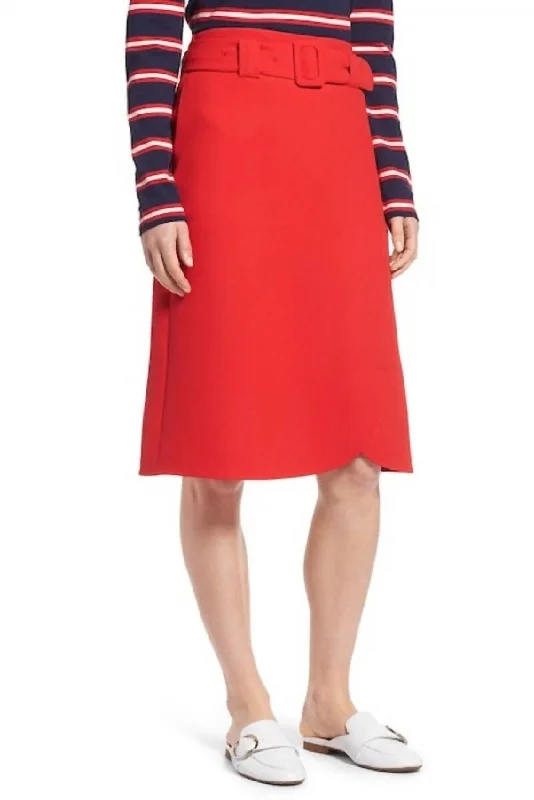 women's sustainable striped skirtsRed A Line Belted Workwear Preppy Midi Skirt