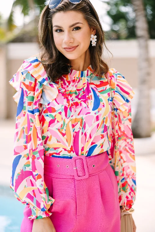 women's tops for cocktail partiesLook On The Bright Side Pink Abstract Blouse