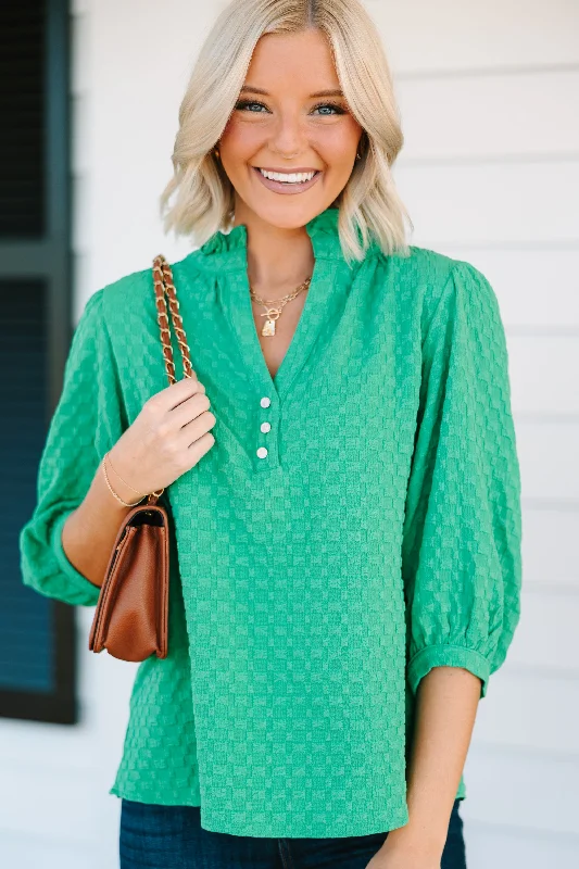 women's tops for those who refuse to compromise on styleAll Up To You Green Textured Blouse