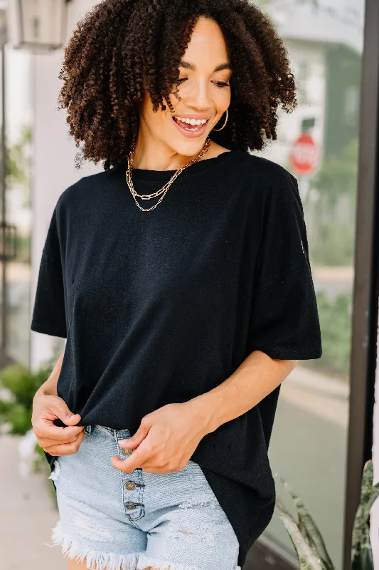 women's tops made from cottonOne More Time Black Distressed Top