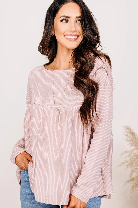 women's tops for those who want to wear pieces that are both functional and fashionableOpen Your Heart Blush Pink Striped Babydoll Top