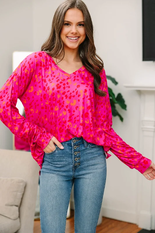 women's tops with ruffled hemsSo Involved Pink Leopard Top