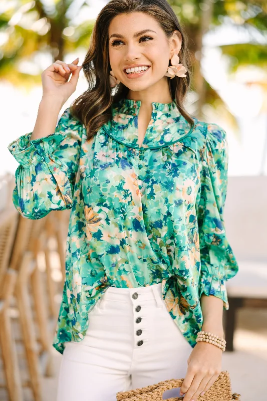 chic women's tops for everyday wearWherever You Go Emerald Green Floral Blouse