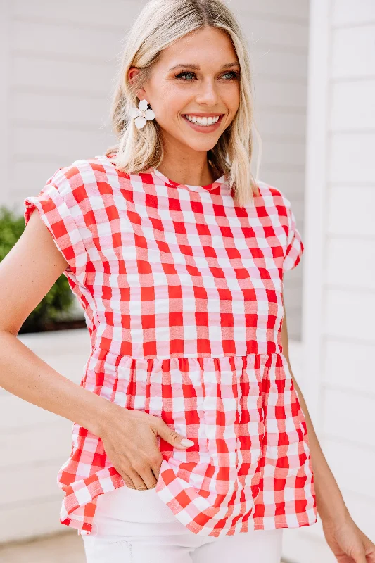 cropped women's topsOn Your Way Red Gingham Top