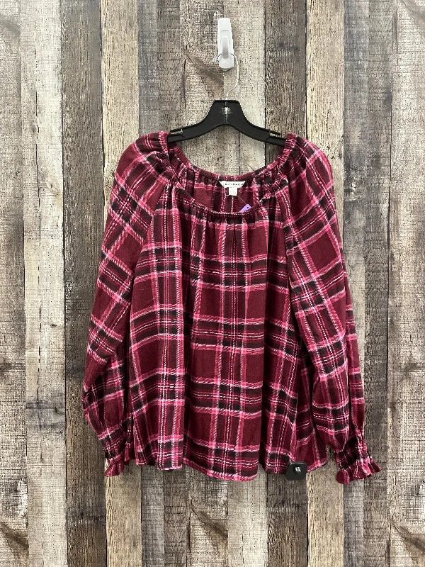 women's tops for those who love bold and vibrant colorsTop Long Sleeve By Counterparts In Plaid Pattern, Size: Xl