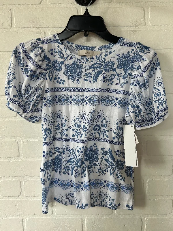 women's tops for those who love to experiment with fashionBlue & White Top Short Sleeve Loft, Size Xxs