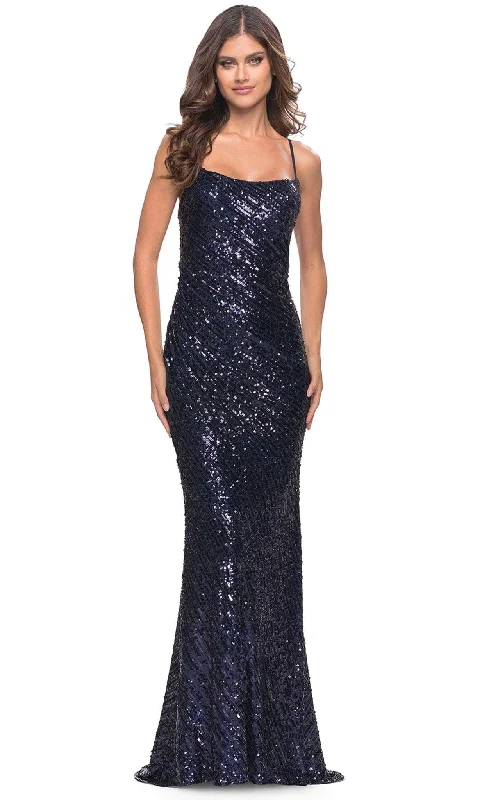 women's curve-hugging dressesLa Femme 31518 - Sleeveless Evening Sequined Gown