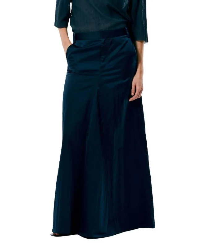 women's denim skirtsLuxe Eco Satin Godet Maxi Skirt In Navy