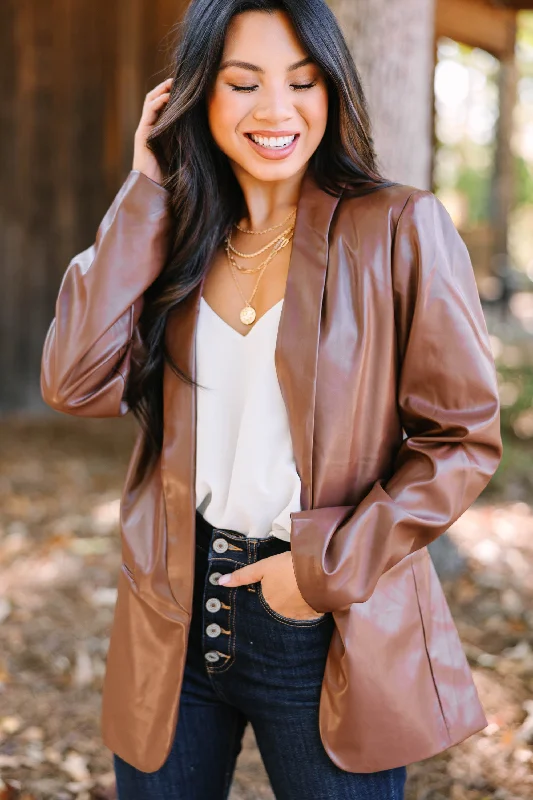 women's tops for evening soireesYou've Got It Brown Faux Leather Blazer