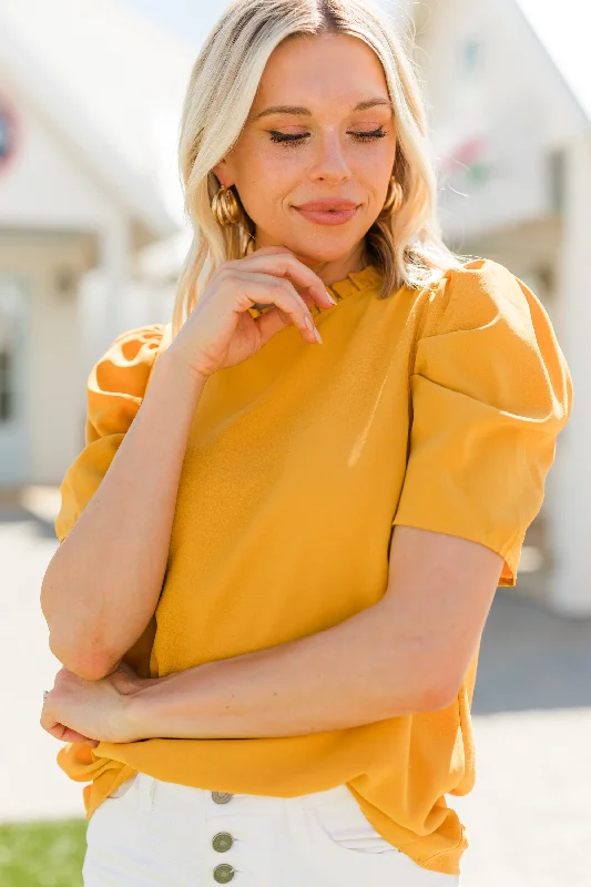 women's tops for minimalist aestheticsSpend Some Time Marigold Yellow Blouse