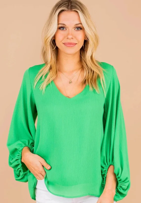 women's tops for those who believe in expressing their individuality through fashionThe Perfect Day Emerald Green Bubble Sleeve Top