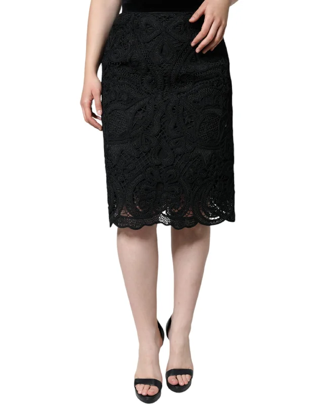 women's circle skirtsDolce & Gabbana  Floral Lace High Waist Pencil Cut Women's Skirt