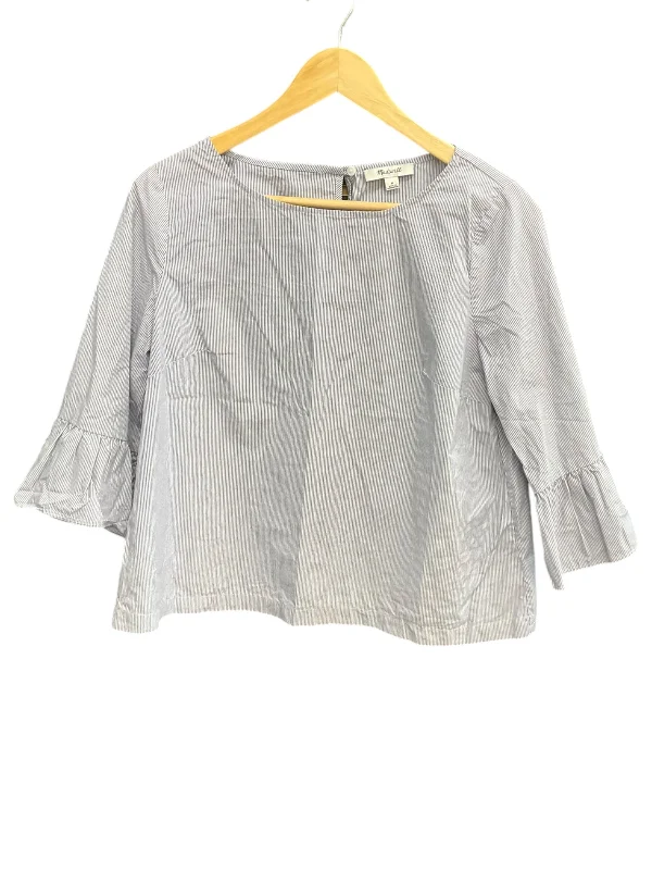 women's tops with embroidery detailsTop Long Sleeve By Madewell In Striped Pattern, Size: M