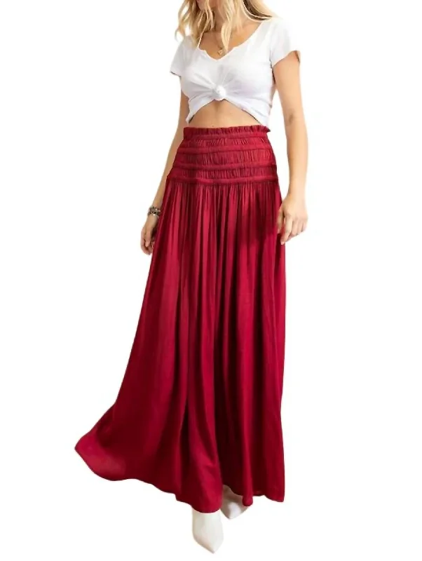 women's adventure-ready evening skirtsElastic Maxi Skirt Dress In Burgundy