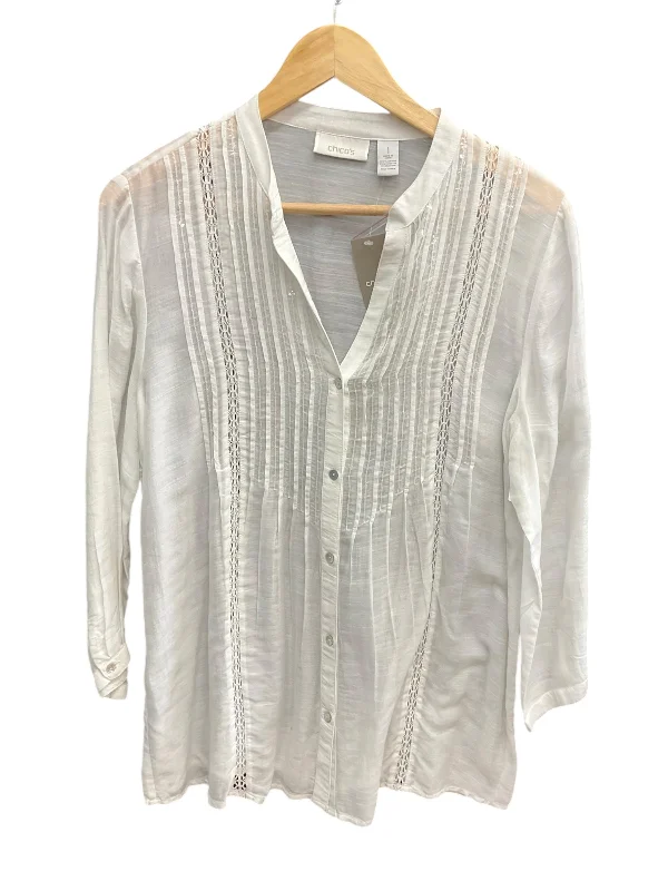 women's tops for those who seek both style and comfortTop Long Sleeve By Chicos In White, Size: M