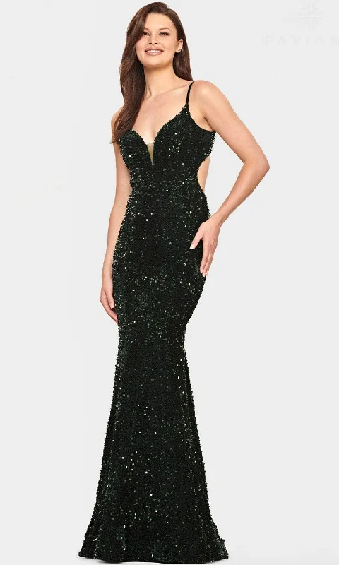 women's maxi dressesFaviana S10817 - V-Neck Cutout Sequin Evening Gown