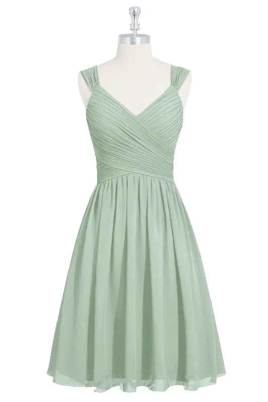 women's eco-friendly dressesSage Green Chiffon Lace-Up Short Bridesmaid Dress